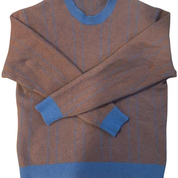 Uniqlo Men's Large Sweater in Brown with Blue Trim - Picture 3 of 5